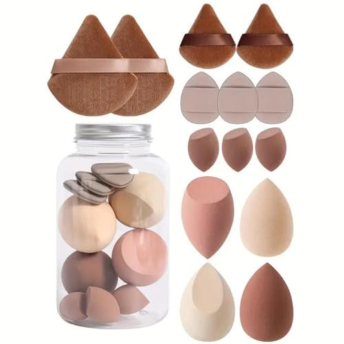 14 Pièces Éponges De Maquillage, Kit Éponges De Maquillage Et Houpettes, Maquillage Éponge À Fond De Teint Blender Pour Estomper Le Fond De Teint, La Crème Et Poudres Liquides, Humide Et Sèc