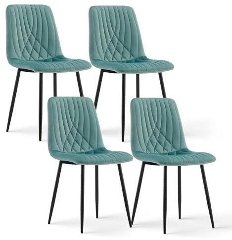 CLIPOP Samt Küchenstühle, Esszimmerstühle Polsterstuhl Wohnzimmerstuhl, Sitzfläche mit Rückenlehne und Metallbeine (Samt Grün, 4er Set)