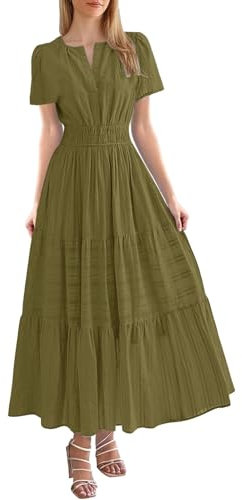 Robe Femme Grande Taille élégante Sexy Robes Courte D'été Cou Rond sans Manches Imprimé Floral Bohème Grande Taille Pas Cher Mode Rétro Mini Jupe De Plage Pas Cher Solde Robe Lin (Vert de l'armée,XXL)