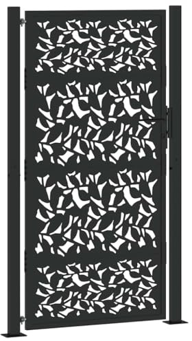 Massbinet Gartentor Schwarz 105x180 cm Stahl Blatt-Design