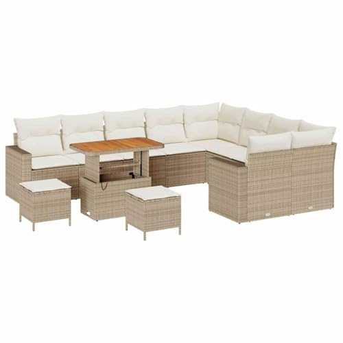 vidaXL Garten-Sofa-Set 12 pcs Beige Poly-Rattan, Garten und Terrasse, modernes ergonomisches Mobiliar, Loungesofa Set für gemütliche Stunden im Freien