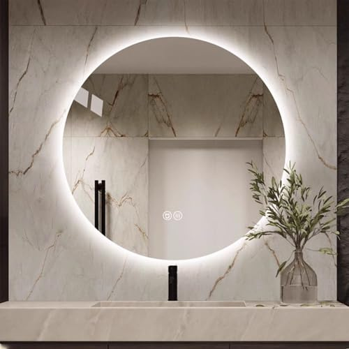 Zhoudong 110cm LED Miroir Rond, Miroir Maquillage Anti-Buée avec Interrupteur Tactile, Miroir Mural sans Cadre pour Salle de Bain, 3 Couleurs de Lumière Variable(20 Lx20 W)