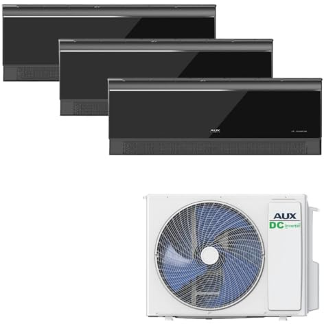 AUX Multi Split Air Conditioning Set 27000 BTU (7.9 kW) Outdoor Unit + 3x 9000 BTU (2.6 kW Each) Wall Unit WLAN R32 High Gloss Black