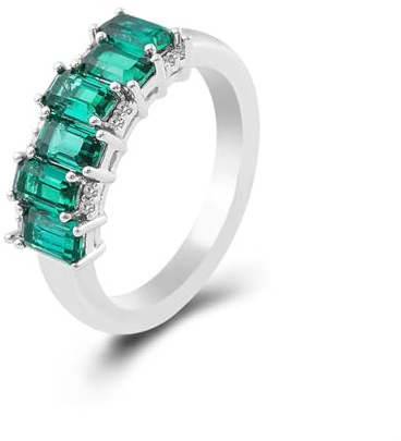 Damen Ring Weißgold, Eternity Ring Grün Labor Erstellt Smaragd Klassiker Hochzeitsringe 14 Karat Weißgold Größe 45 (14.3)