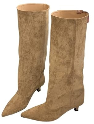 HUDFVIOI Stivali Alti da Donna Stivali alti fino al ginocchio da donna autunno inverno stile street a punta(Apricot,39)