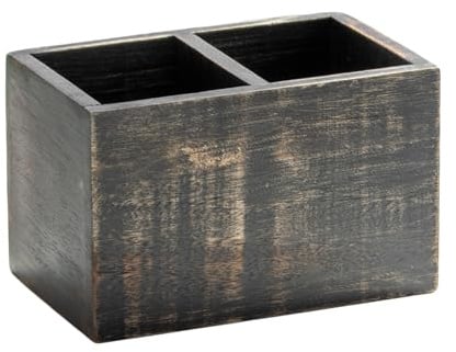 Vintage Dark Brown Wooden Storage Caddy Cutlery Utensil Holder Desk Organiser