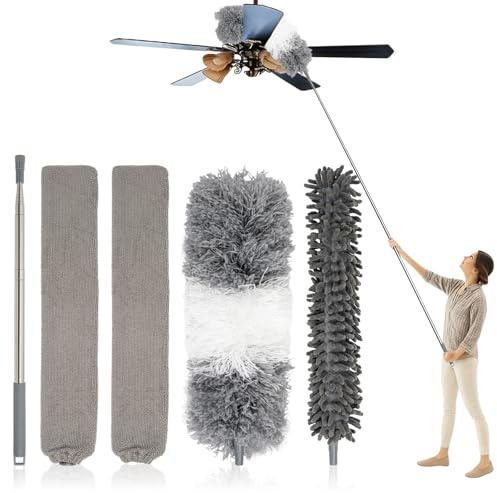 5 PCS Dusters for Cleaning, Extendable Duster with 100'' Telescopic Pole | Cleaning Set Microfiber Feather Chenille Radiator Duster, Cleaner Tool for Venetian Blind High Ceilings Fans