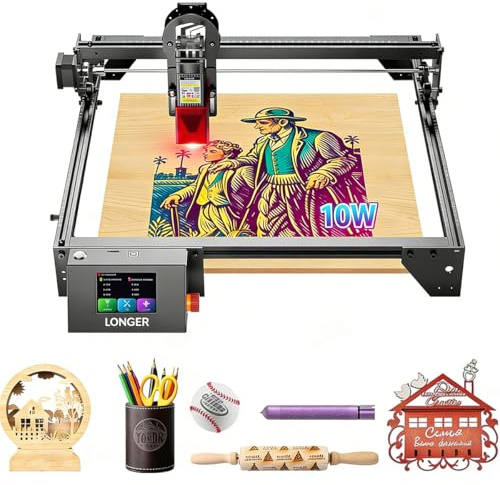 Longer RAY5 10W Laser Graviermaschine, 3.5“ Farb-Touchscreen, Offline-Steuerung über App, Gravurwerkzeug für Metall/Glas/Holz, Graviergeschwindigkeit von 24.000mm/min