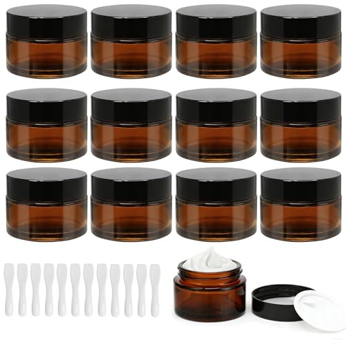 Lot de 12 bocaux en verre marron avec couvercle - 30 ml/30 g - Pour lotion cosmétique - Avec couvercle intérieur anti-fuite - Large bord rond et lisse - Verres à crème refermables