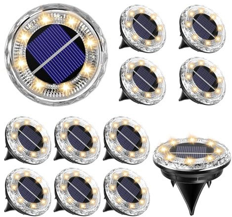 Solar Lights Outdoor Garden, 12 Pack Mini Solar Garden Lights Outdoor Waterproof IP65, 8 LEDs Small Solar Ground Lights for Pathway Lighting, Driveway, Lawn, Patio, Walkway & Landscape Lighting
