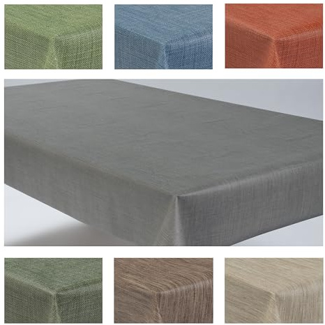 laro Wachstuchtischdecke Uni Leinen Eckig PVC - Abwischbare Tischdecke als Meterware, Wasserabweisende Tischdecke für Küche, Balkon & Garten