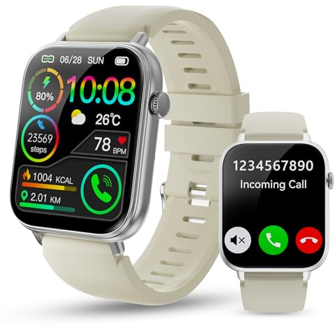 VKROBAG Smartwatch Herren Damen 1,85 HD Touchscreen mit Telefonfunktion | 100+ Sportmodi Sportuhr mit Schrittzähler/Schlafmonitor/Pulsmesser für Android iOS, IP68 Wasserdicht Fitness Sportuhr Weiß