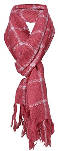 Schal in rose rosa silberrau kariert mit Fransen - Schalgröße 170 x 45 cm