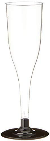 Papstar Plastik Sektglas / Stiel-Glas 0.1 l (20 Stück) glasklar, mit schwarzem Fuß, aus stabilem Polystyrol, für festliche Anlässe und Feiern, #12196