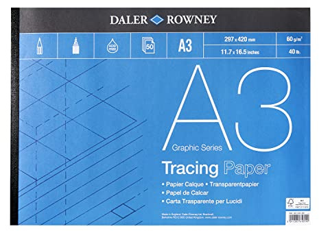 Daler-Rowney Graphic Series A3 60gsm Tracing Paper Pad, 50 Sheets, Acid-Free, Ideal for Artists & Students