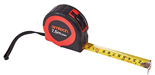 Amtech 7.5m Measuring Tape, 25mm Wide Blade with Auto Return and Belt Clip, Designed for Builders, DIYers and Large-Scale Measuring Tasks.