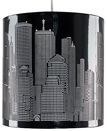 MiniSun | Modern Gloss Black New York Skyline Ceiling Light Shade | Pendant Lights, Home Décor & Improvement Essential