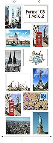 trendfinding® - Porte-photos mural à pochettes transparentes - pour photos/cartes postales au format portrait et paysage - 12 pochettes de 11,4 x 16,2 cm