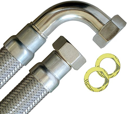 Flexschlauch 1ÜM x 1 ÜM mit Bogen, hoch flexibler Panzerschlauch mit Trinkwasserzulassung
