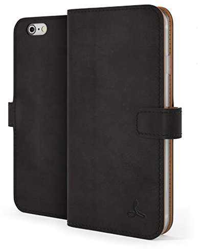 Snakehive Vintage Wallet for Apple iPhone 6S / 6 || Real Leather Wallet Phone Case || Genuine Leather & 3 Card Holder || Flip Folio Cover with Card Slot (Black)