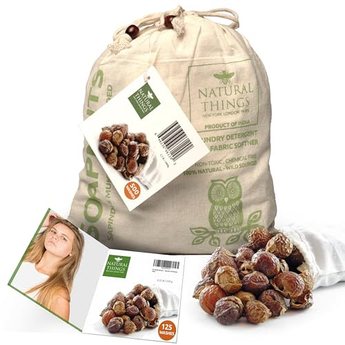 NaturalThings. Organic All Natural Laundry and Dishwashing Detergent Soap Nuts/Soap Berries for Eco Friendly, Premium Grade, Sustainable & Green Laundry (125 Loads). Includes Wash Bag