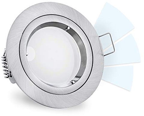 linovum® fourSTEP LED Einbaustrahler dimmen ohne Dimmer - runde Einbauleuchte GU10 230V in Alu gebürstet mit neutralweiß 5W