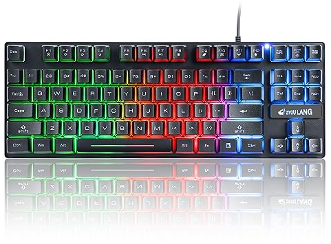 60% Gaming Keyboard, 87 Keys Mechanical Feeling Multi Color RGB Illuminated LED Backlit Wired Light Up Keyboard, Anti ghosting Mini Compact Waterproof TKL PBT Keycaps for PC/Laptop/Computer, Black