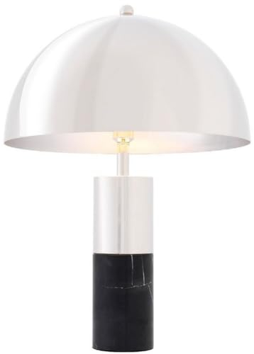 Casa Padrino Luxus Tischleuchte Silber/Schwarz Ø 50 x H. 70 cm - Tischlampe mit rundem Metall Lampenschirm