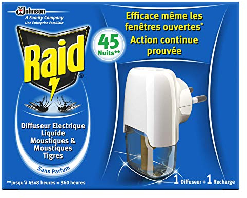 RAID DIFFUSEUR ELECTRIQUE LIQUIDE ANTI-MOUSTIQUES 45 NUITS 1 DIFFUSEUR + 1 RECHARGE 27ML