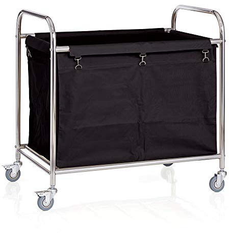 Faimex Wäschewagen Wäschesammler Wäsche Wagen Sortierer Wäschekorb auf Rollen Wäsche Korb mit Wäschesack Rollwagen aus Edelstahl für Schmutzwäsche Sortierer stabil viereckig Trolley dark XXL