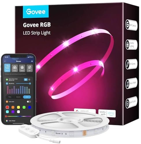 Govee LED Strip Lights 10m, Smart WiFi App Control RGB LED Lights, Work with Alexa & Google Assistant, Music Sync for Bedroom, Kitchen, TV, Party