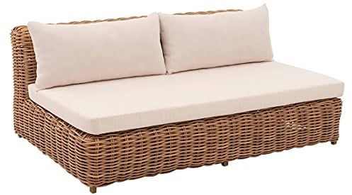 OUTLIV. Versailles 2-Sitzersofa, Gartensofa aus Polyrattan-Geflecht mit Gestell aus Stahl und Kissenbezüge aus 100% Polyester in Braun/Weiß