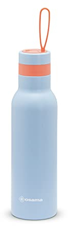 Osama - Borraccia Termica 500 ml Antibatterica, Acciaio Inox e Argento, Bottiglia Termica Valida come Borraccia Palestra e Lavoro, 24h Cold e 12h Hot, Ermetica e Antiscivolo, 8x8x24hcm, Azzurro/Rosso