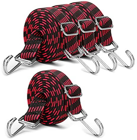 INCETUE verstellbar Spanngummi mit Haken, 4er-Set 2M lang flach Spanngurt mit Metallhaken, extra stark breit Gummiseile, Gepäckspanner, Gummizug, Gummiexpander für Fahrrad, Autotransport, Motorrad-Rot