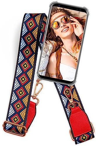 ONEFLOW® Handykette kompatibel mit Apple iPhone 12/12 Pro | Handyhülle + Handyband Silikon Hülle mit Band zum Umhängen aus Nylon Breit Handytasche, Karo Muster