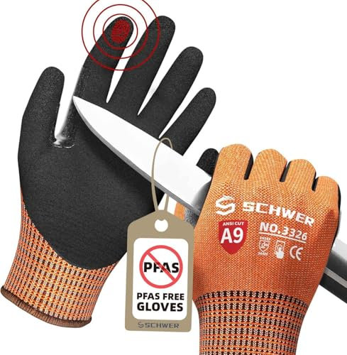 Schwer guantes anticorte de (LEVEL A9/F), duraderos, pueden utilizarse como guantes de trabajo, adecuados para reparación de automóviles, fabricación de vidrio, grabado y otros usos(Naranja, M)