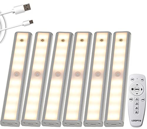 LDOPTO Under Cabinet Kitchen Lights With Remote, Rechargeable Battery Operated, Closet Without Wiring, Night Light for Stairs Wardrobe, 3 Colors 6 Pack