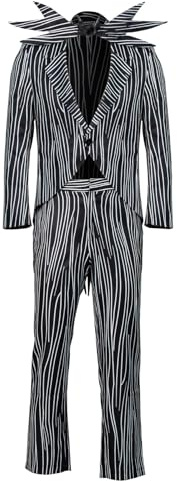 NUWIND Jack Skellington Costume de Cosplay Halloween pour Homme Costume Rayé avec Nœud Papillon Chauve-souris Adulte Halloween Cosplay Costume Props