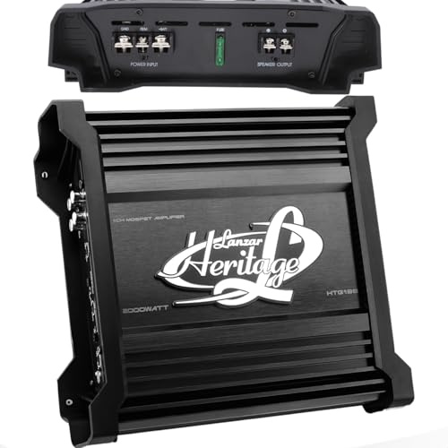 Lanzar Amplificatore audio monoblocco per auto da 2000 W, amplificatore Mosfet stabile da 2 Ohm, classe AB, crossover elettronico, bass boost, circuito subsonico, ingressi RCA cromati, uscita linea,