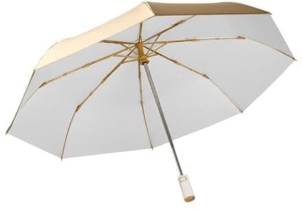 erised's bifrost Golden Compact Folding Travel Umbrella,Ergonomic Handle Automatic Open Close,Lightweight Portable Backpack,Sun Rain,8 Ribs,Men Women,UPF 50 UV Protection (Off-White)