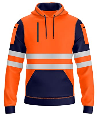 NOROZE Pull à Capuche Haute visibilité pour Homme avec Bande réfléchissante - Manteau de sécurité Haute visibilité avec 4 Poches zippées pour téléphone et Gadgets (S, Style 4: Orange Fluo/Marine)