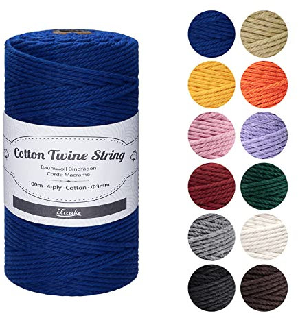 ilauke 100m Makramee Garn 3mm, 4 Fäden Dicke Natur Baumwollgarn Makramee Macrame Cord für die Küche, Geeignet für DIY Handwerk Hängepflanze Boho Deko Blumenampel Pflanzenbügel, Dunkelgrau