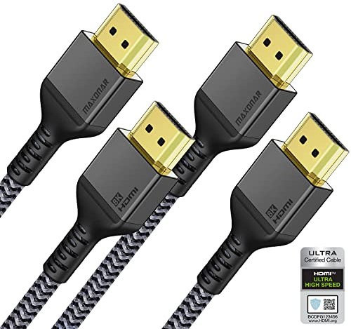 Maxonar Câble Certifié HDMI 2.1a 1m, Ultra HD 48 Gbit/s Haute Vitesse 10K 8K120Hz 4K120 eARC HDR10 4: 4: 4 HDCP 2.2 et 2.3 Dolby Compatible avec/PS5, Xbox Series X/Roku/Sony/LG téléviseurs,2 Paquets