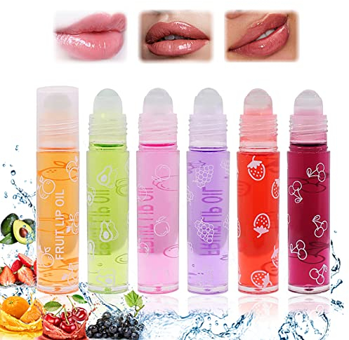 Lip Gloss Set, 6 Stäbchen Farblos Lipgloss Durchsichtig, Glitzer Lipgloss Aufrollen, Fruity Moisturizing Lip Oil Sheer Glossy Liquid Lipstick für langanhaltend Pflegende Lippen