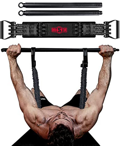 INNSTAR Adjustable Bench Press Device,Push up Resistance Bands for Home Gym Exercise,Fitness Workout,Travel Training (Black|200LB with Bar)