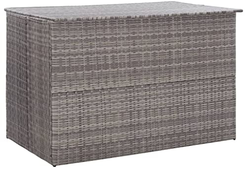 homiuse Gartenbox Grau 150x100x100 cm Poly Rattan Aufbewahrungsbox Aufbewahrungstruhe Kissenbox Outdoor Wasserdicht Rattan Box Gartenbox Klein PE-Liner mit Reißverschluss Modernes Design