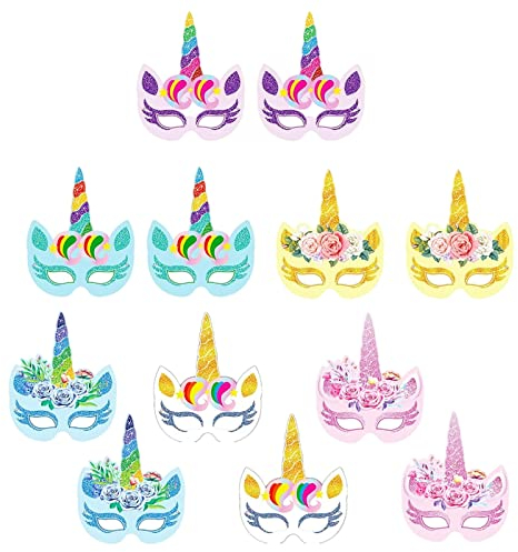 TFSYLISA 12 Stück Einhorn Papiermasken,Regenbogen Einhorn Papier Masken,Einhorn Masken Bastelsets für Kinder Birthday Party Favors,Weihnachten,Halloween