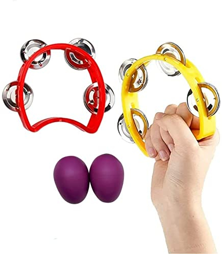 Norhogo Tamburello Percussione Plastica Mini Mezza Luna, Tamburello a Mezzaluna in Plastica Percussione Professionale per Batteria Bambini e Adulti Rosso/Giallo
