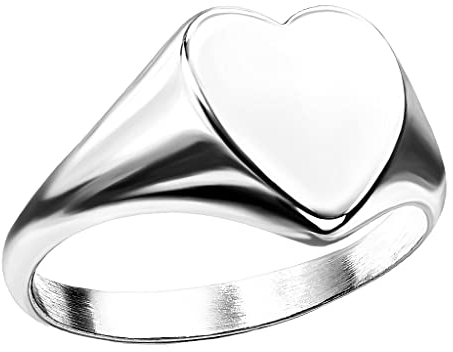 Mianova Damen Herz Ring Edelstahl Herzform Damenring Siegelring Fingerring Modern Breit Silber Größe 51 (16.2)