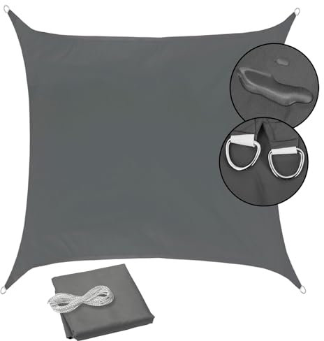 SVITA Sonnensegel viereckig 160g/m² UV-Schutz Sonnenschutz Garten Balkon Befestigung Dunkelgrau 3x3m